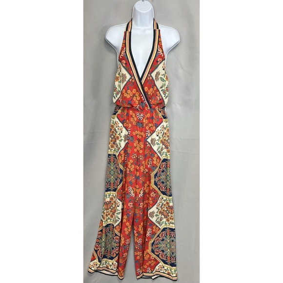 Boston Proper Floral  Halter Tie Jumpsuit Size Medium Multicolor - Picture 1 of 14